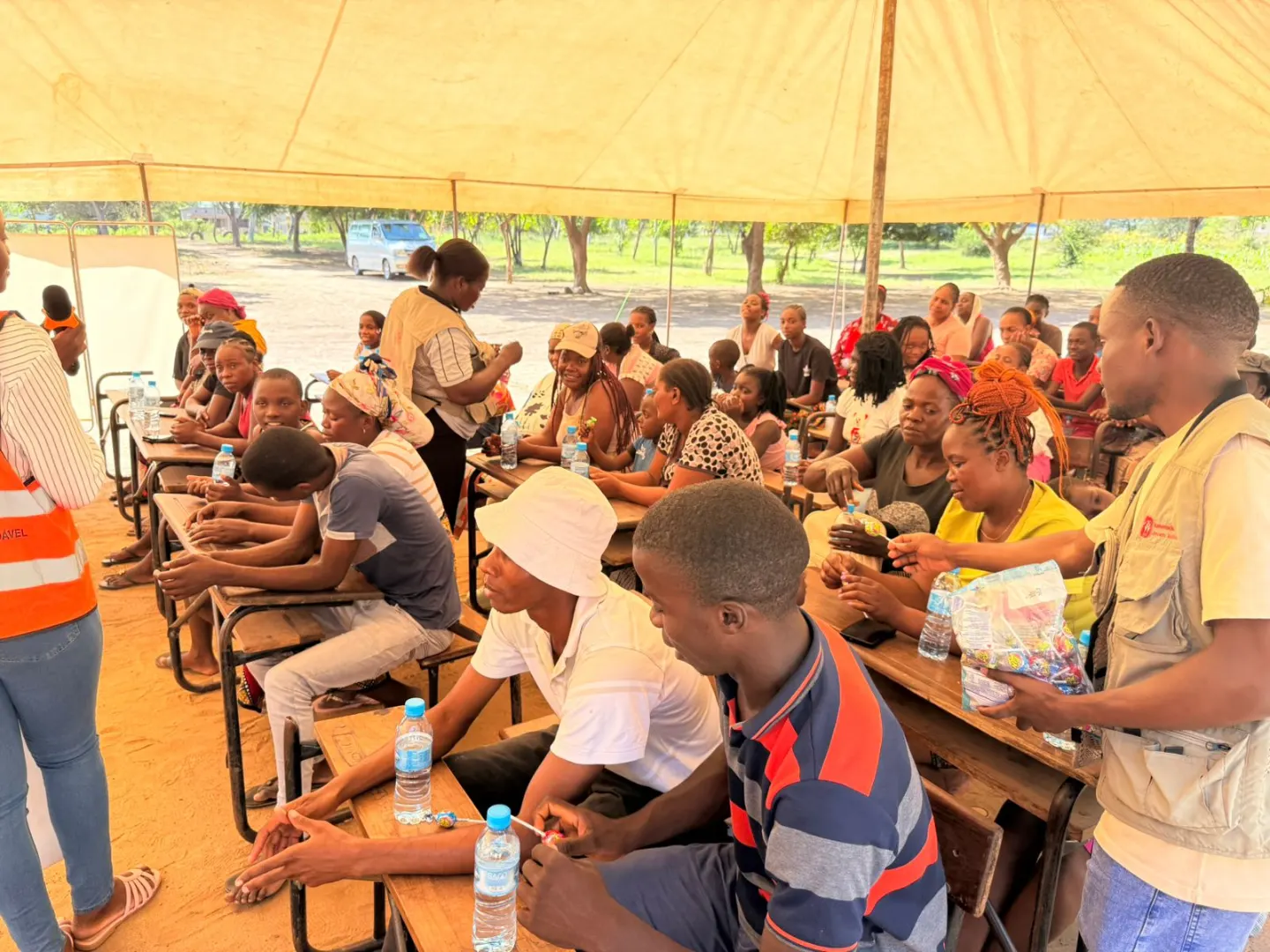 Participants receiving snacks during an awareness session
